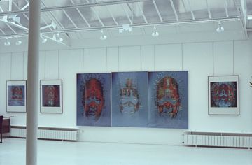 Vue de l'exposition « Autopsie d'un masque », Galerie Jacqueline Blanquet, Paris, 1985