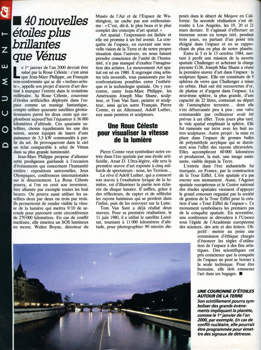 «Art spatial : ils ajoutent des étoiles au ciel», Ça m'intéresse, n.º 68, octubre de 1986, página 10