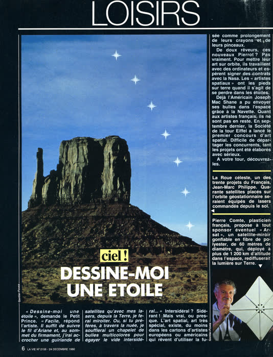 “Ciel ! Dessine-moi une étoile”, La Vie, no. 2156, 25 – 31 December 1986, page 2