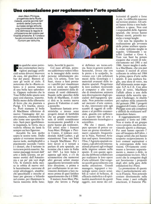 Reportaje sobre el arte espacial, pM (Arnoldo Mondadori, Milán), febrero de 1987, página 12