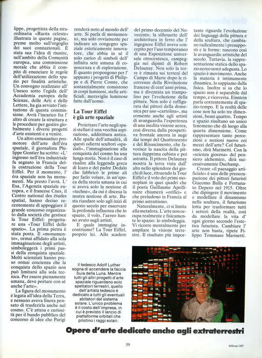 Reportaje sobre el arte espacial, pM (Arnoldo Mondadori, Milán), febrero de 1987, página 13