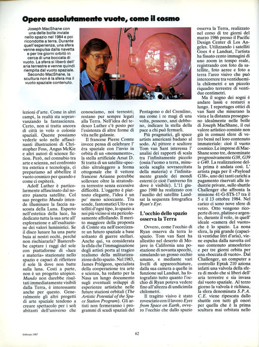 Reportaje sobre el arte espacial, pM (Arnoldo Mondadori, Milán), febrero de 1987, página 15