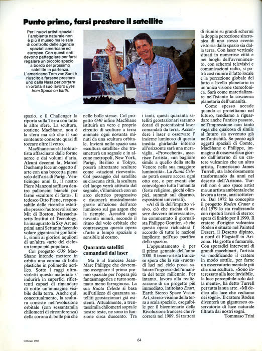 Reportaje sobre el arte espacial, pM (Arnoldo Mondadori, Milán), febrero de 1987, página 16